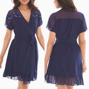 Soma NWT L/XL Limited Edition Sweet Dreams Short Sleeve Navy Blue Chiffon Robe